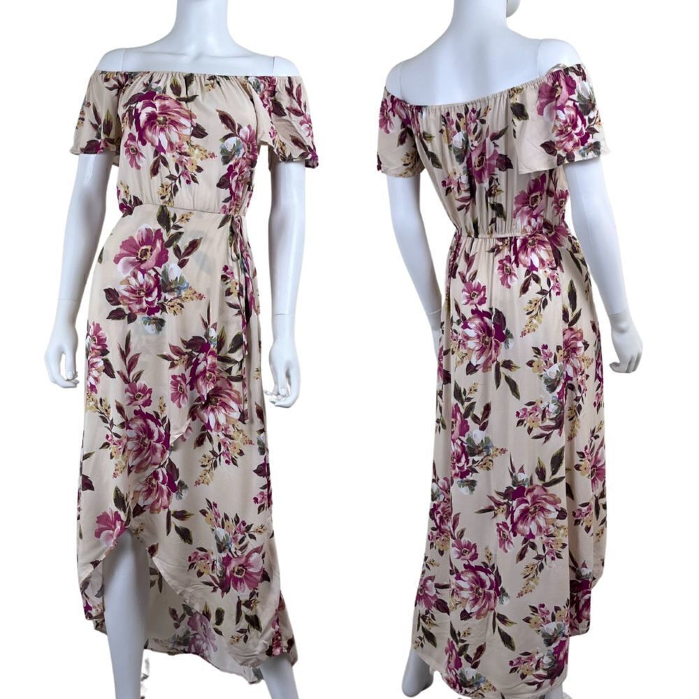 Band of Gypsies Women Size S Floral High Low Faux Wrap Pink Maxi NEW Dress